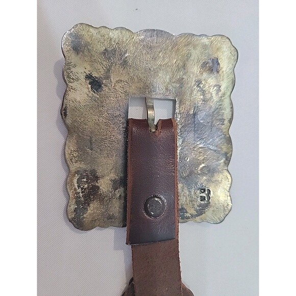 Vintage Navajo DM Sterling Silver Buckle Concho Belt Genuine Dark Brown Leather main image 5